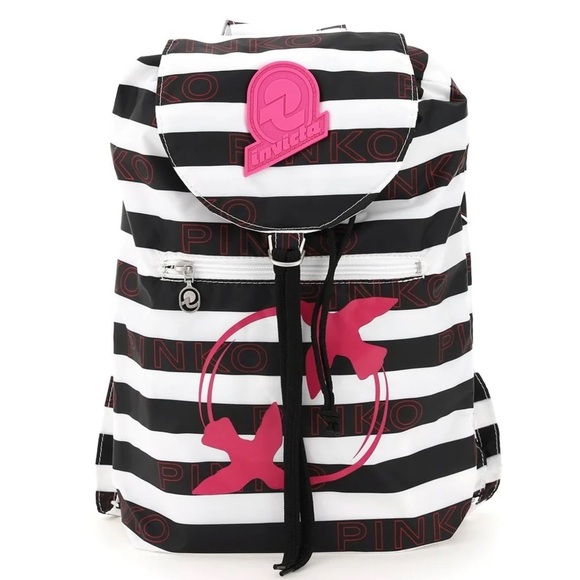 Pinko X Invicta Striped Mini Backpack pink black sparrow dove new travel concert - Picture 1 of 6